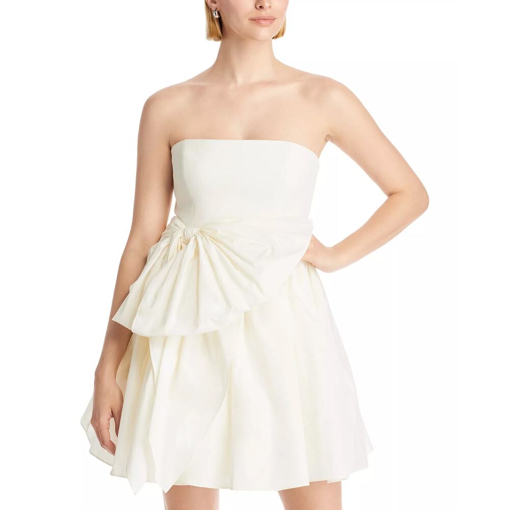 Cinq a Sept Liv Strapless Bow Waist Mini Dress Ivory Cocktail Size 10 NWT